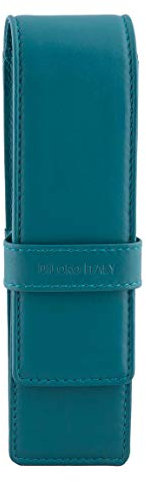 DiLoro Stifteetui aus Leder für Zwei Füllfederhalter, Kugelschreiber oder Bleistifte, Türkisgrün