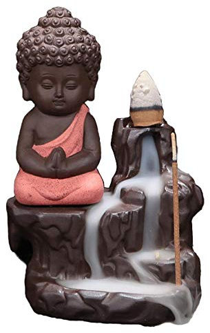 Buddha Handgemachte Wasserfall Weihrauchbrenner, Backflow Weihrauchbrenner Weihrauchhalter für Büro Home Schlafzimmer Yoga Dekoration mit 20 Kegeln (rot)