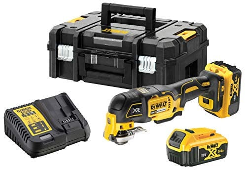 DeWalt Multi-cutter XR 18V 5Ah Li-Ion Brushless - 32 accessoires - 2 batteries - coffret TSTAK, Jaune DCS356P2-QW