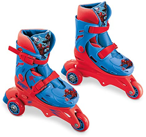 Mondo Toys - Marvel Spiderman - 3 In Line Skates - pattini doppia funzione regolabili - Ruote PVC - roller bambino / bambina - Size S / mis. 29/32 - 28631