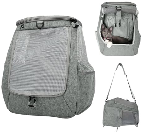 Travel Cat Navigator Katzenrucksack, grau, mit Mesh, Seitentaschen & Reißverschluss-Clips, für Reisen, Wandern & Outdoor, geeignet für Katzen bis 11 kg (klein, mittel, groß)