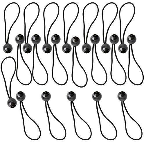 20Pcs Tarpaulin Bungees Balls Black Bungees Cord with Ball Bungee Toggle Ties Gazebo Tie Strap Tent Toggles Flag Bungees Tent Elasticated Tarp Ties Bungee Straps for Marquee Holder Pole Camping Canopy