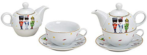 Wurm - Teekannen Set Nussknacker aus Porzellan Weiß, Gold (B/H/T) 15x16x15cm 400ml, 250ml