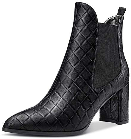 Castamere Stivali Donna Tacco a Blocco Stivali Chelsea 7.5CM Tacco Alto Polacchine Nero Pu Scarpe EU 44.5