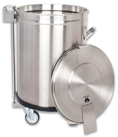 Beeketal 'BGA-50' Gastro Treteimer Mülleimer 50l aus Edelstahl - Küchen Abfalleimer Tonne mit Deckel (abnehmbar), Rollen, Transportgriff und mit manuellem Fußhebel
