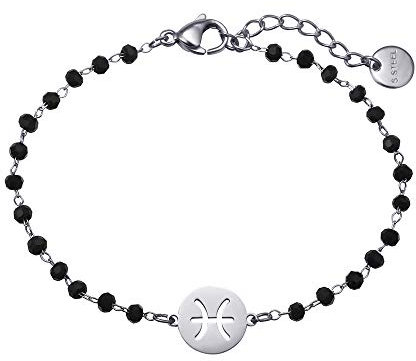 Ouran 12 Sternbilder Armband für Frauen, Roségold und versilberte Edelstahlkette mit schwarzem Kristall-Charm, Sternzeichen-Armband, bestes Geschenk für Freunde, Kristall Edelstahl, Kristall