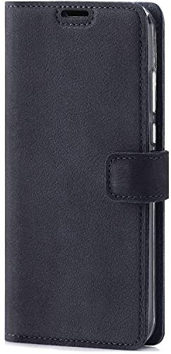 SURAZO Handyhülle für iPhone 12/12 Pro [MagSafe kompatibilität] Premium RFID Echt leder Hülle Schutzhülle mit Standfunktion – Wildleder Klapphülle Wallet case Handmade in EU für Apple iPhone 12/12 Pro