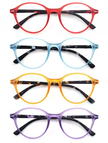 MODFANS 4er Set Lesebrille Herren Damen,Gute Brillen,Hochwertig,Mode,Komfortabel,Super Lesehilfe fur Manner und Frauen,Rot-Gelb-Lila-Blau