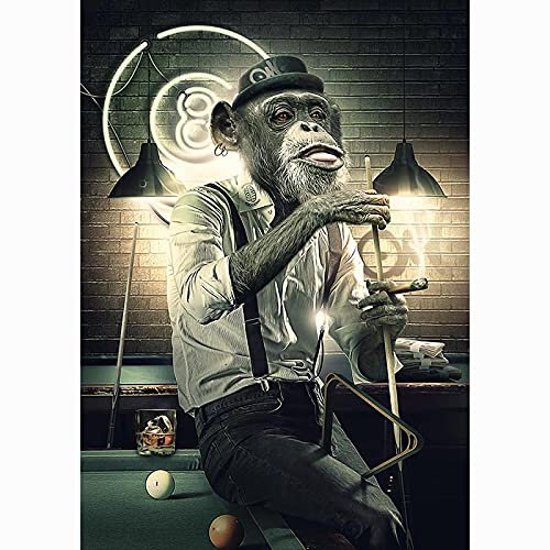 Blanriguelo Leinwanddrucke AFFE spielt Billard Malerei Bild Wandkunst Vlies Poster Wohnzimmer Schlafzimmer Wohnkultur 70x100cm (70x100cm) Rahmenlos
