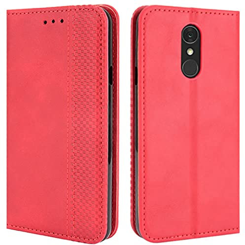HualuBro Handyhülle für LG Q7 / Q7+ Plus - Magnetisch Stoßfest Schutzhülle Klapphülle aus Leder - Flip Case Cover Handytasche, Rot