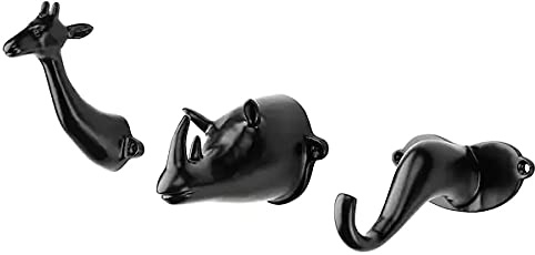 Klypa IKEA 3er-Set Haken für die Wandmontage- Wandhaken Garderobe - Elefant Giraffe Nashorn - schwarz