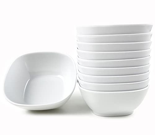 EWEIGEER 4.4-inch Melamine Dessert Bowl Kids Plastic Bowls,Small Bowl For Ice Cream Snacks Rice Salad Soup Cereal.Set of 10(White)