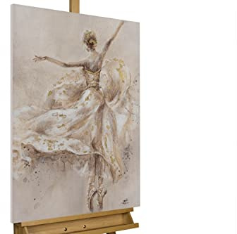 KunstLoft Leinwandbild | 100% HANDGEMALT | 60x90cm | Gemälde 'Ballerina Solo' | Tänzerin | Beige | Wandbild Wohnzimmer