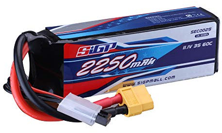 SIGP 11,1V 3S RC Batterie LiPo 60C 2250mAh avec Fiche XT60 pour Avion RC Quadcopter Hélicoptère Drone FPV