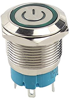 Interruptor de botón de enganche de metal 19 mm, 4 pines DC 220 V SPDT impermeable con bloqueo automático redondo con luz LED verde para coche, RV, camión, barco