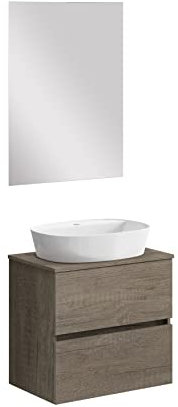 Baikal Mueble de Baño Onyx. Mueble MONTADO, Mueble 2 cajones. Mueble Baño con Lavabo. Mueble Suspendido. Armario de Pared. Lavabo Cerámico. Incluye Espejo. 70cm Nebraska.
