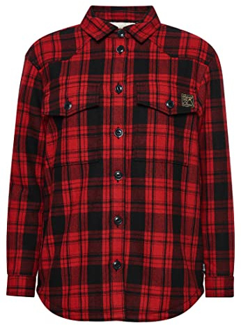 Superdry Damen Kariertes Flanellhemd mit Teddyfell