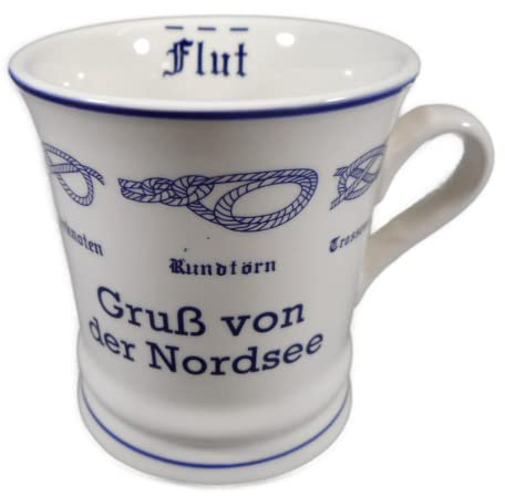 Gruß von der Nordsee Pott 10 x 9,5 cm Tasse Ebbe Flut Knoten Becher Kaffeetasse Kaffeebecher Deko GPT 85307