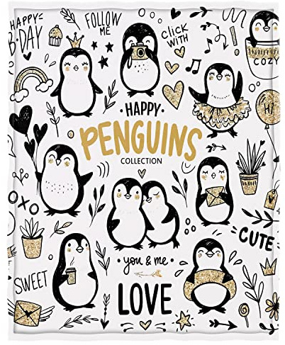Zomer Flauschige Decke 125x200 cm Flanell Fleece Blanket weiche Kuscheldecken als Tagesdecke Sofadecke mit Happy Pinguin Print