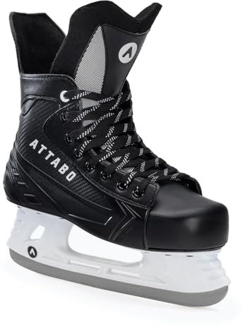 ATTABO Hockey Schlittschuhe Herren in Schwarz Größe 46 EU Eishockey Schlittschuhe mit Schnürung Eislaufschuhe Herren mit Edelstahlklinge Ice Skates Für Anfänger bis 100 kgKomfortabel und Warm