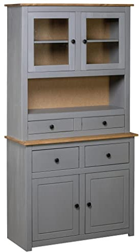 Hommdiy Küchenbuffet Küchenbuffet Buffetschrank Highboard Highboard Grau 93x40.5x180 cm Kiefernholz Panama
