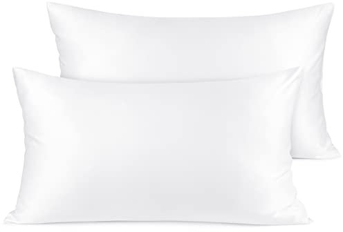 Fittia Premium 2er Set Satin Kissenbezug 40x80cm Superweich Kopfkissenbezug Kissenhülle Kissen mit Hotelverschluss für Haar und Haut, Weiß