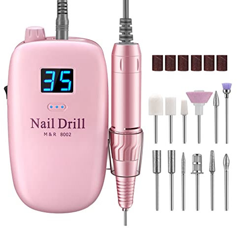 Cordless Electric Nail Drill File - XttnBM 35000RPM Rechargeable Nail Drill Portable Efile Grinder Machine with Bits Kit for Acrylic Gel Nails Professional Salon and Home Manicure Pedicure (Pink)