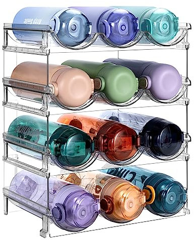 Sbosbo Water Bottle Organizer, Stackable Bottle Storage Rack, 4 Pack Water Bottle Holder for Kitchen Fridge Cabinet Organization and Storage, Plastic Wine Rack/Drink Bottle Holder