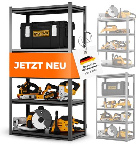 STEELmania Schwerlastregal - SCHIMMELFREI - schneller Aufbau [Ultra stabil] Metallregal schwarz mit fünf Ebenen - Lagerregal Keller-Regal-Metall Vorratsregal I Jetzt Regal wählen I Shelf 160x86x45