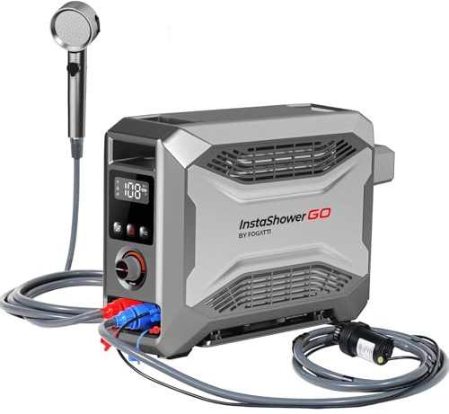 FOGATTI InstaShower GO Chauffe-eau portable au propane 19 000 BTU avec batterie intégrée rechargeable de 5 000 mAh 12 V CC