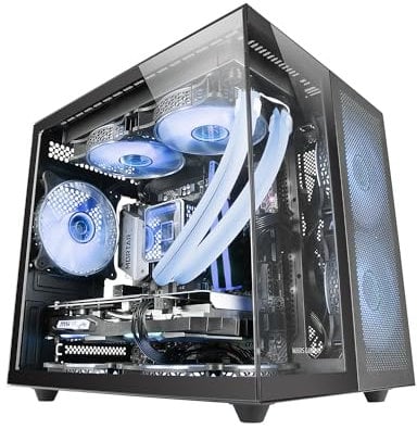 Mars Gaming MC-NOVAM, Case Compatto Custom MicroATX, Vetro Temperato Continuo Doppia Finestra, Telaio Modulare Doppia Camera, Griglia Frontale, Supporto Raffreddamento Liquido, Connettore USB-C, Nero