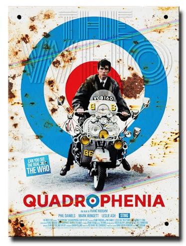 Quadrophenia The Movie Classic Film Metallplakat mit The Who, Vespa Mod Geschenk für Man Cave Scooter Memorabilia Artwork Union Jack Farben Merchandise