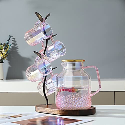 FLOWFX Electric Kettle Stainless SteelSymphony Pink Cold Kettle Household High Borosilicate Glass High Temperature Hot and Cold Kettle Water Cup Set (Color : A Size lofty ambition