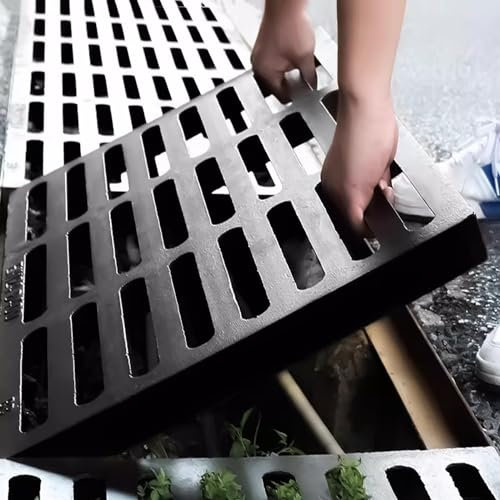 Drenaje de zanjas canal Tapa de desagüe de alcantarilla de hierro fundido, Rejillas de drenaje para el camino de entrada con agujeros de drenaje de largo, Rejilla de Drenaje para Canal de Hormigón ( S