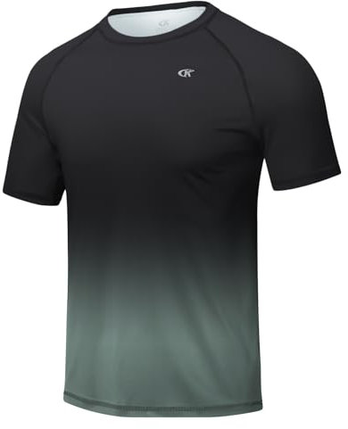 Huayuzh Herren UV Shirt Rashguard T-Shirt Schwimm Shirt Schnelltrocknend Leicht Atmungsaktiv Surfen Angeln Wandern Top Schwarzer Farbverlauf Dunkelgrau XXXL