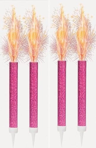 Ice Fountain Candles for Cakes, Cake Sparklers, Cake Toppers, Ideal for Christmas Decoration, Birthday Party, Cake Decorations, and Other Special Occasions (4Pcs Hot Pink Fountain)