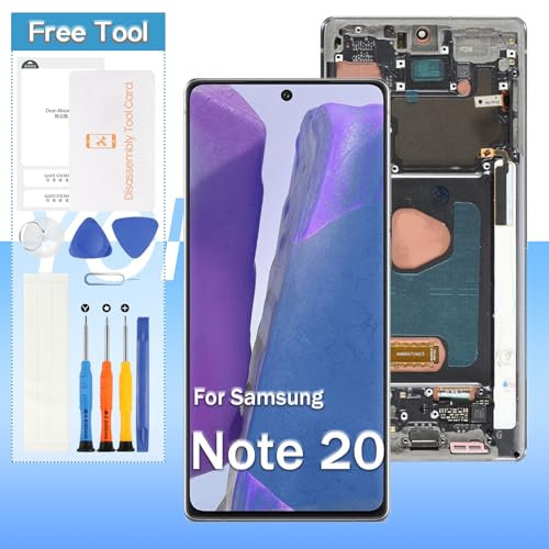 Ersatzbildschirm für Samsung Galaxy Note 20 5G / Note 20 4G SM-N981U, SM-N981A, SM-N981W, SM-N980 17 cm (6,7 Zoll) (OLED), LCD-Display, Digitizer, Touch-Montage-Reparatur, Grau mit Rahmen