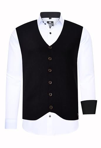Rusty Neal Herren-Hemd-Weste 2er Set Premium Slim Fit Langarm Stretch Kontrast Hemd mit Weste Business-Hemden Freizeithemd 44_412, Größe:3XL, Farbe:Weiß/Schwarz
