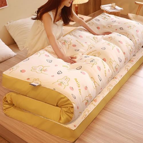 LUIVZD Japanese Floor Mattress Futon Mattress for Floor Mattress, Easy to Store and Portable Suitable for Indoor and Outdoor (Color : (Cute Rabbit) Yellow, Size : 120x200cm(47 * 79inch))