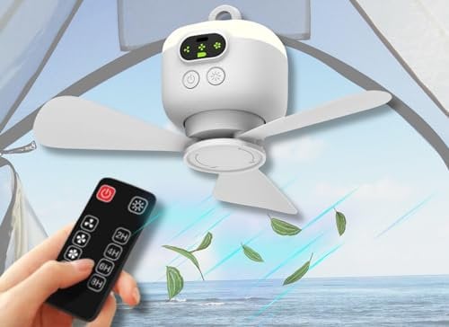 Dpofirs Ventilador de Camping, Ventilador Portátil para Tienda de Campaña, Funciona con Pilas de 8000 MAh, Ventilador Recargable con Control Remoto, Aspas de Ventilador Desmontables,