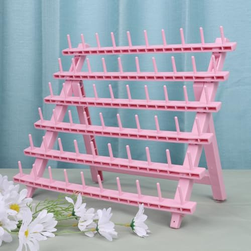kelukeya Braid Rack 60 Spools for Hair Standing Braid Hair Extension Rack Stand, Hair Separator Stand Hair Extension Holder for Stylists (Light pink)
