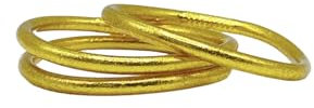 Bracelet Pan en or véritable - Lot de 3 bracelets tibétains en pain d'or pour femme - Imperméables et résistants - Or ou or rose - Tailles S et M - Cadeau pour femme, 6 cm, Silicone