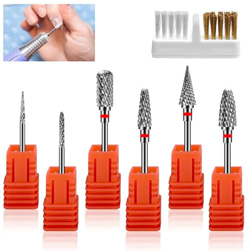 Embout Ponceuse Ongles, 6Pcs Forets à Ongles Tungstène, 1 Pinceau, Embout Depose Ponceuse Ongles Professionnel pour Manucure et Pédicure, Enlever le Gel et Les Cuticule (StilB)