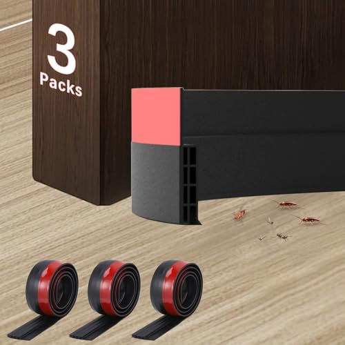 3stk Türdichtung Unten, 3-Lagige Zugluftstopper für Türen, Türdichtung Selbstklebend Türbodendichtung, Türdichtung Zugluftstopper, Flexible Zugluftstopper Haustür für Schallschutz Windschutz (Schwarz)