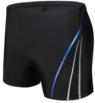 AMZSPORT Maillot de Bain Homme Short de Bain à Séchage Rapide Boxer de Plage avec Cordon de Serrage, Noir, L