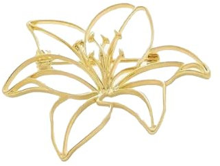 Broche en Acier Inoxydable Doré - Fleur de Lys Ajourée - 3,1 x 4,2 cm - Accessoire Mode Tendance, pour Vetement, Revers, Sacs