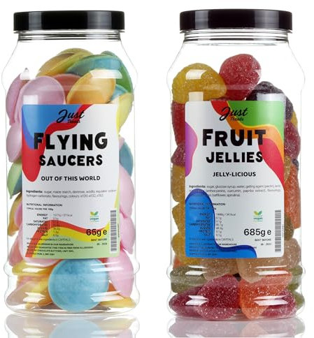 Just Treats Flying Saucers and Natural Fruit Jellies - Sweet Gift Jars of Classic Fruit Explosion - 13,24
