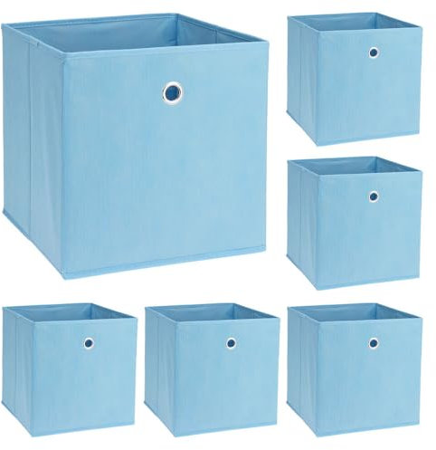 Murago - 6er Set Faltbox ca. 30x30x30 cm Blau - Würfel Aufbewahrungsbox faltbar Aufbewahrungskörbe Einschub Korb Boxen Box Stoff Hellblau für Kleidung Spielzeug Unterwäsche Büro Regalkorb Klappbox
