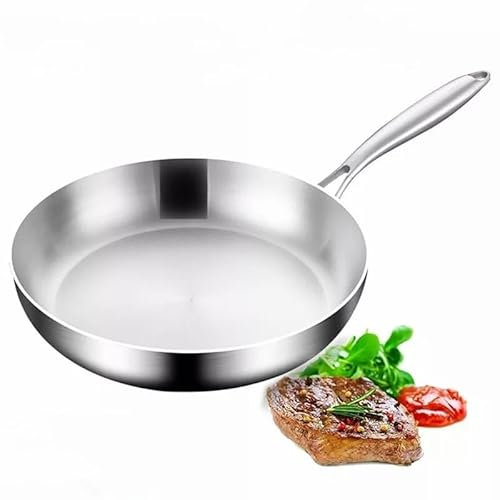 NEW-YIJUNSHUN 3 Layer Stainless Steel Frying Pan with Detachable Handle, Stainless Steel Frying Nonstick Pan Fried Steak Pot Uncoated Kitchen (26CM)