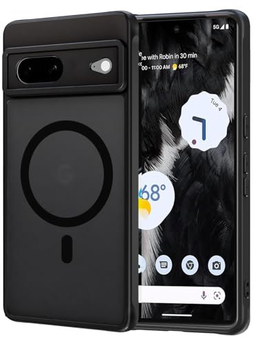 AOMYKE für Google Pixel 7 Hülle Magnetisch, Kompatibel mit MagSafe, Transluzente Matte Anti-Fingerabdruck Kratzfeste PC Rückseite + TPU Bumper Stoßfeste Handyhülle, Schwarz